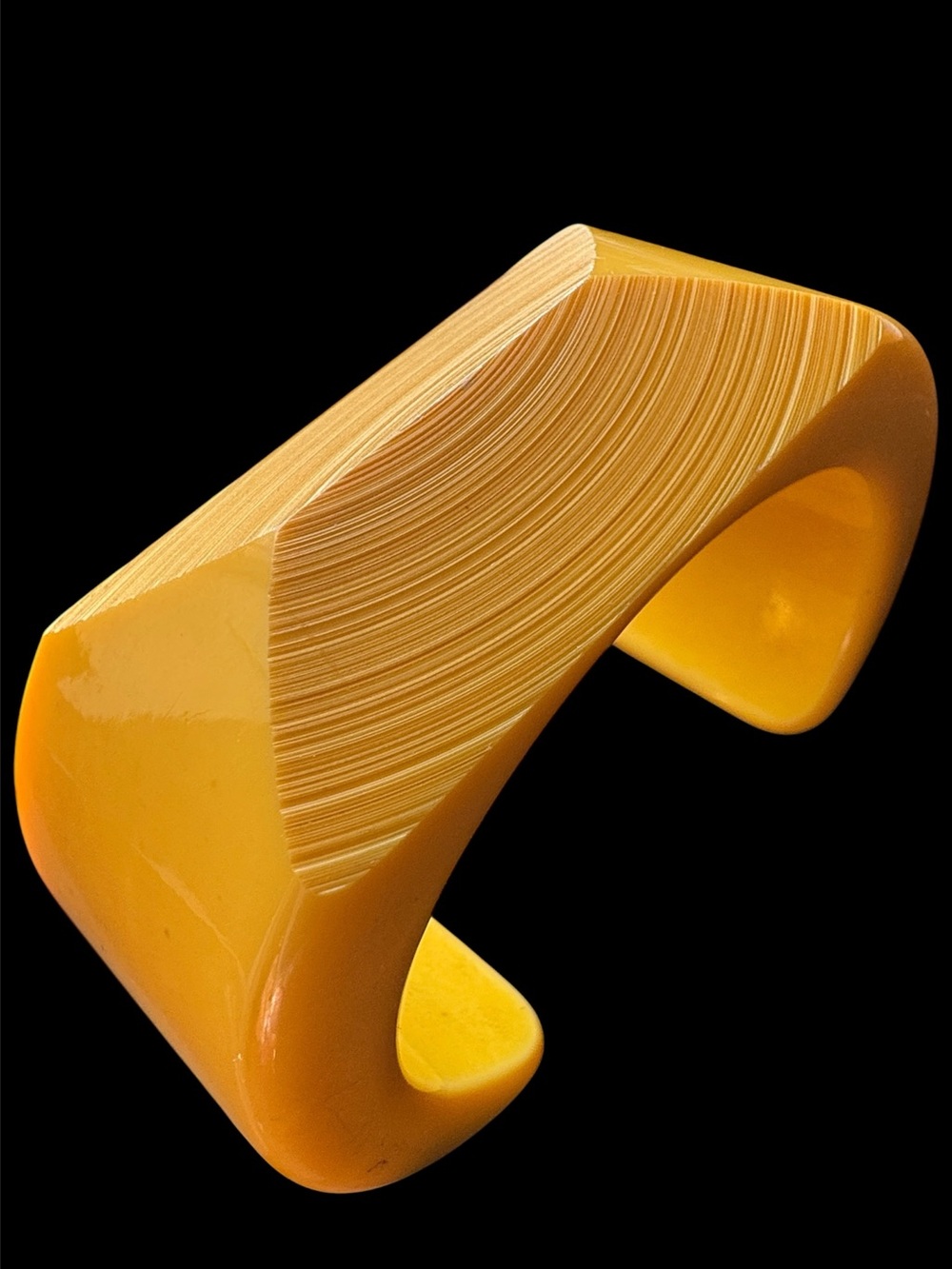 Yellow Carved Bakelite Cuff Bracelet Rare